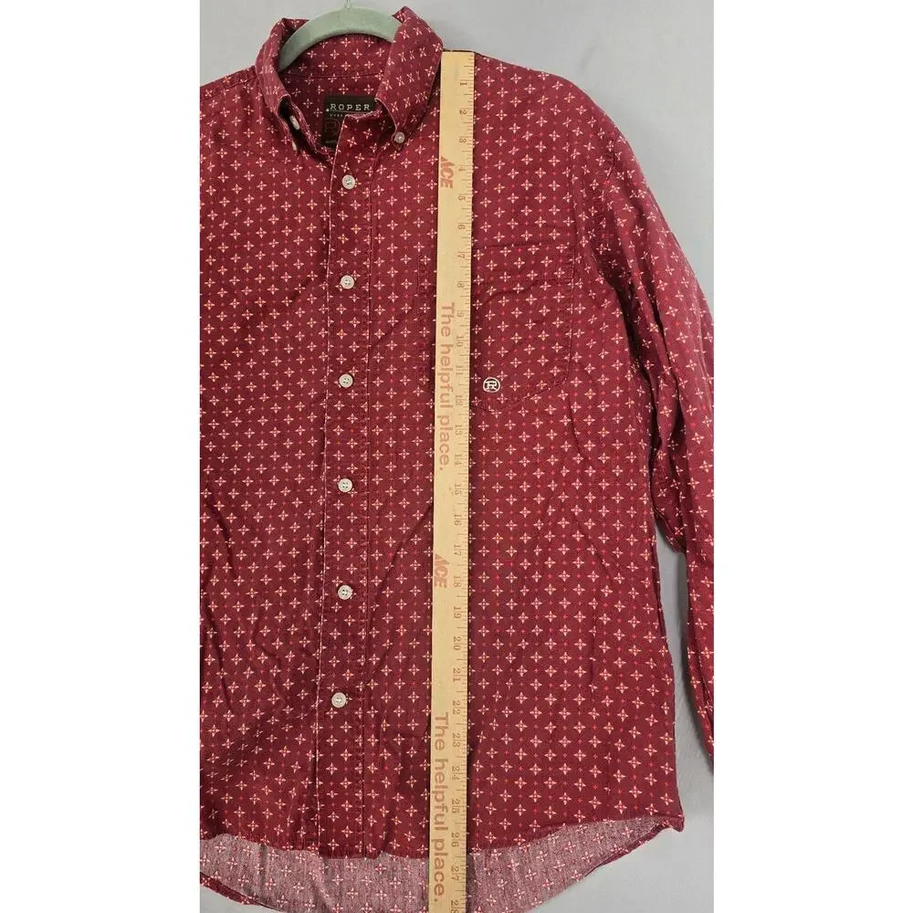 Roper Shirt Mens Small Red Geometric Western Cotton Button Front Long Sleeve